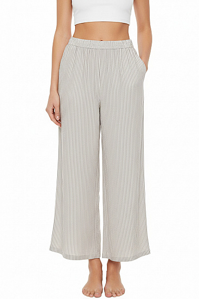 Dámské Lněné Pruhované Volnočasové Kalhoty Velikost 40