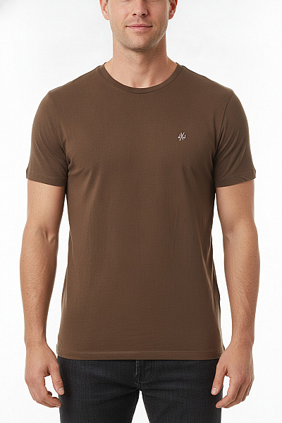 JACK & JONES Pánské Tričko S Krátkým Rukávem A Výšivkou Hnědé Basic Vel. M