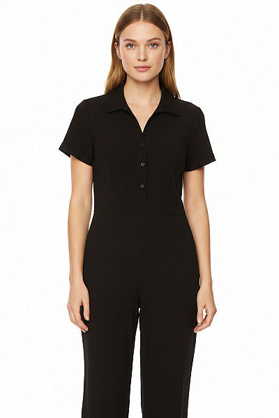 Dámský černý Overal S Krátkým Rukávem Velikost M