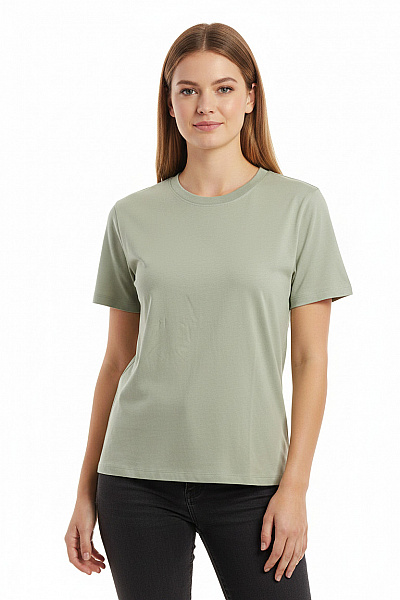 Dámské Tričko Krátký Rukáv Jednobarevné Basic Zelené Bavlněné Vel. 36