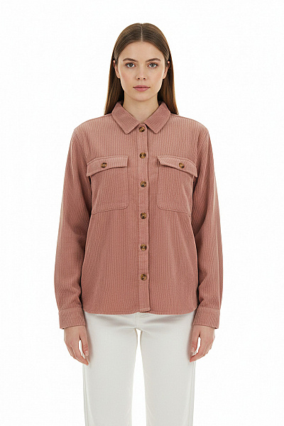 PIECES Dámská Růžová Manšestrová Košile S Dlouhým Rukávem Ležérní Velikost S