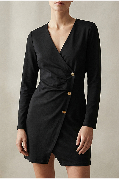 VERO MODA Dámské černé šaty Zavinovací S Dlouhým Rukávem Elegantní Velikost M