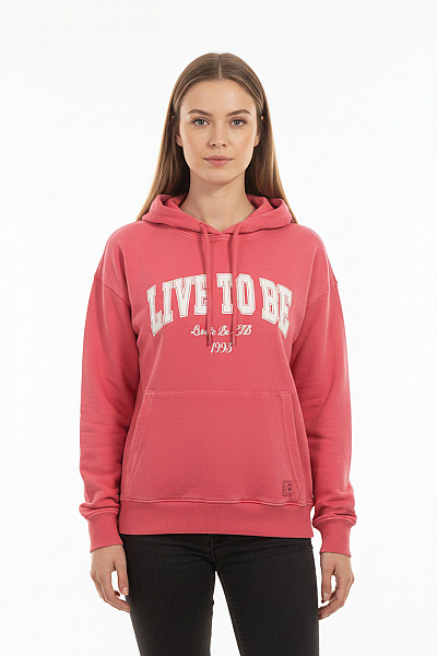 LTB Růžová Mikina S Kapucí A Potiskem Přes Hlavu Velikost M