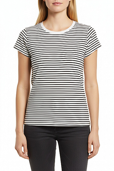 Mads Norgaard Dámské Tričko S Krátkým Rukávem Pruhované Basic Bavlna Velikost S