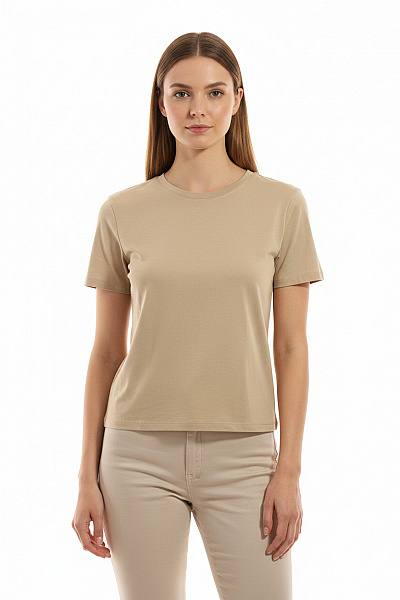 ONLY Dámské Tričko Krátký Rukáv Béžové Bavlněné Basic Crop Top Vel. L