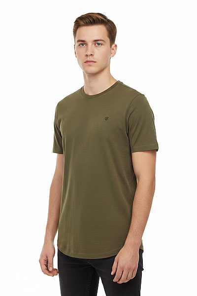 JACK & JONES Pánské Tričko Khaki Krátký Rukáv Jednobarevné Basic Bavlna Vel. M