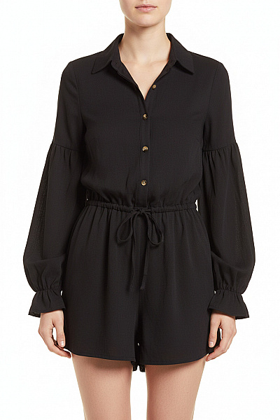 IN THE STYLE Černé Košilové šaty S Dlouhým Rukávem A Páskem Vel. 34