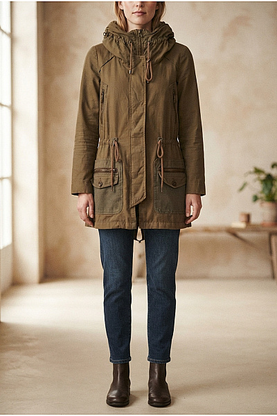 ZARA Dámská Parka S Kapucí A Kapsami Khaki Vel. S