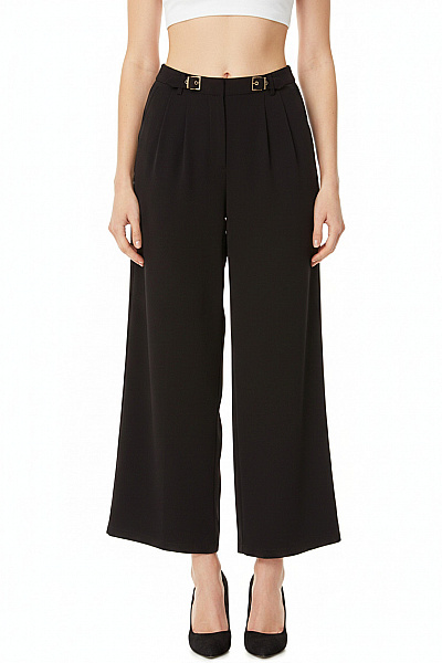 Dámské černé široké Elegantní Kalhoty S Vysokým Pasem Velikost XXS
