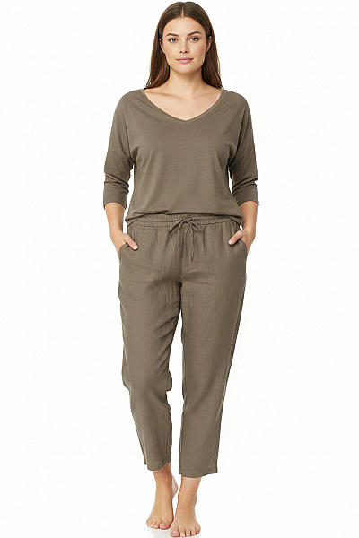 HM  Lněné Volnočasové Kalhoty S Kapsami Vel. EU 44