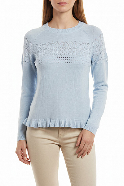 Topshop Dámský Pletený Ažurový Pulovr S Volánkem Modrý Vel. EU 40