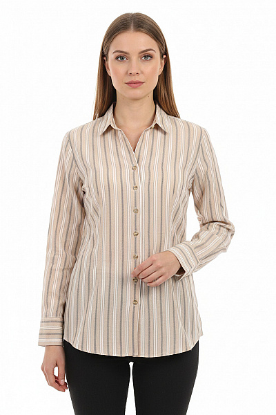 GERRY WEBER Dámská Lněná Pruhovaná Košile S Dlouhým Rukávem Ležérní Béžová Velikost EU 40
