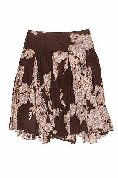 ZARA Dámská Hnědá Květinová Bavlněná Sukně Midi Plisovaná Velikost EU S