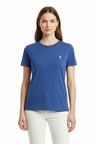 Ralph Lauren Dámské Tričko S Krátkým Rukávem Modré S Výšivkou Basic Bavlna Velikost S