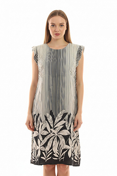 QUIOSQE Bavlněné šaty S Pruhy A Listy Letní Volnočasové Vel. 42