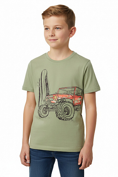 Blue Seven Dětské Tričko Zelené S Potiskem Auta A Surfu Bavlněné Vel. 116 CM