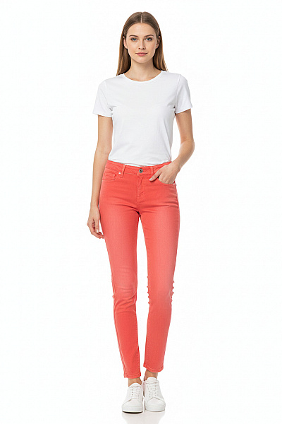 Esmara Dámské Bavlněné Kalhoty Oranžové Volnočasové Rovné Vel. 36