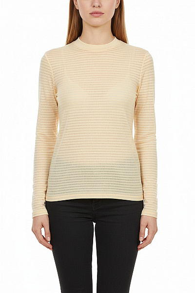 Dámská Halenka S Dlouhým Rukávem Béžová Pruhovaná Bavlněná Průsvitná Velikost 40