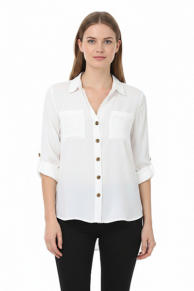 ONLY Dámská Bílá Košile S Dlouhým Rukávem Ležérní Viskózová Velikost XS