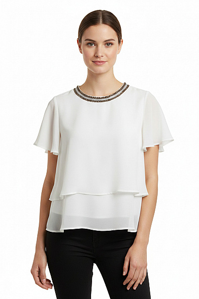 ZARA Bílá Halenka S Krátkým Rukávem A Kamínky Elegantní Volná Velikost S