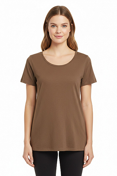 BENETTON Dámské Tričko S Krátkým Rukávem Hnědé Bavlněné Basic Vel. S