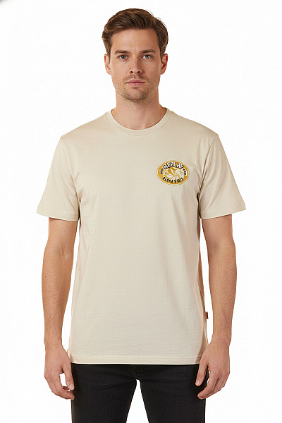 REPLAY Tričko S Krátkým Rukávem A Potiskem Bavlněné Béžové Vel. XL