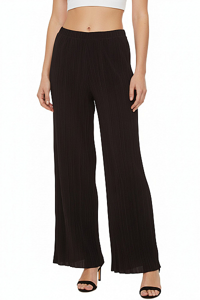 VILA Dámské černé Volnočasové široké Kalhoty žebrované Velikost XS