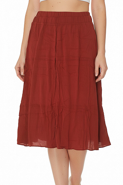 ZIZZI Dámská červená Nabíraná Midi Sukně S Gumou V Pase Vel. L