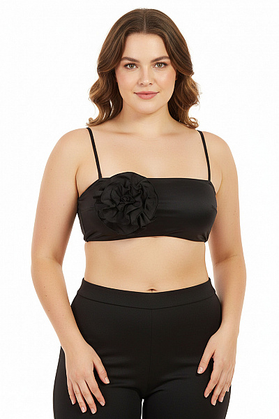 černé Jednobarevné Bez Rukávů Crop Top S Květinovým Vzorem Elegantní Vel. EU XL
