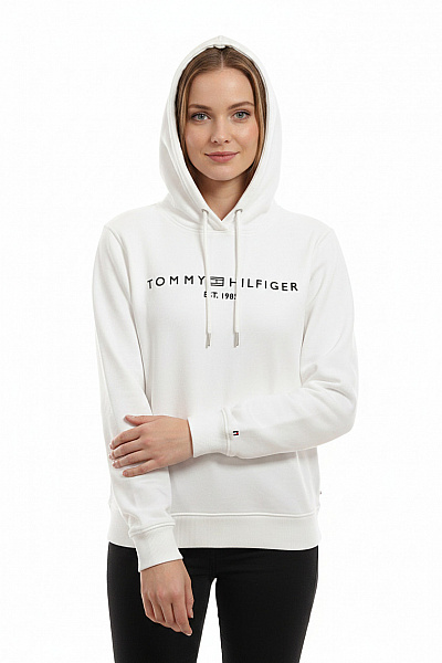 TOMMY HILFIGER Dámská Bavlněná Mikina S Kapucí Bílá Velikost EU M