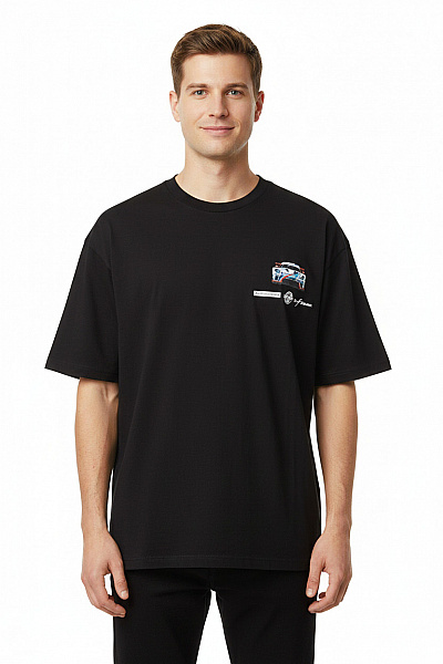 Bershka Pánské Tričko S Krátkým Rukávem A Potiskem černé Bavlna Velikost EU XL