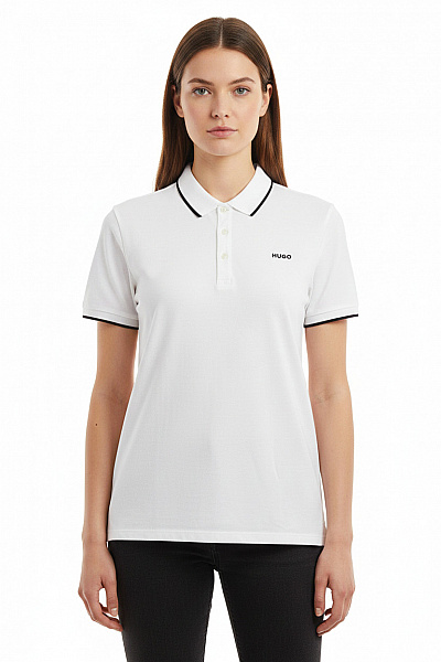 Hugo Boss Dámské Bílé Polo Tričko S Krátkým Rukávem A Nápisem Vel. EU L