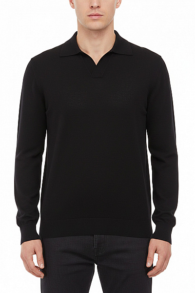 Pánské Tričko S Dlouhým Rukávem A Límečkem černé Bavlněné Jednobarevné Basic Velikost L