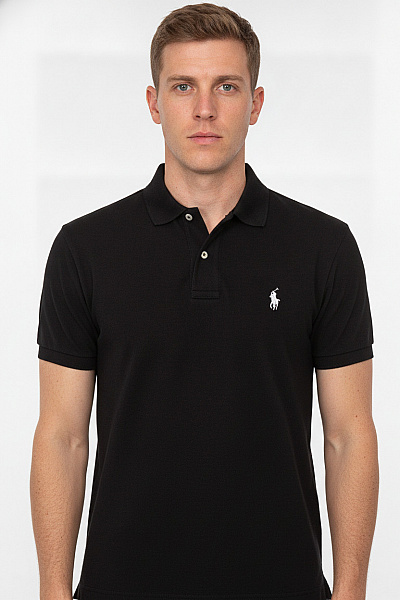 Ralph Lauren Pánské černé Tričko S Límečkem A Krátkým Rukávem Vel. EU L
