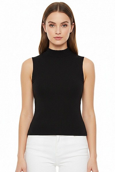 Dámské Tričko Bez Rukávů Se Stojáčkem Jednobarevné Basic Crop Top Velikost 36