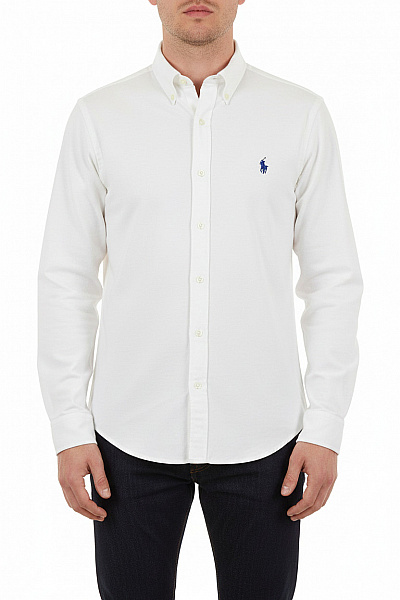 Ralph Lauren Pánské Bavlněné Košile S Dlouhým Rukávem Bílé Ležérní Vel. EU XL