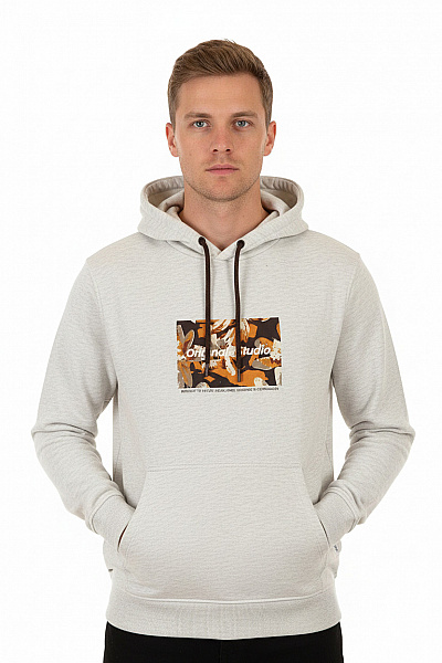 JACK & JONES Pánská Mikina S Kapucí A Potiskem Přes Hlavu šedá Bavlněná Streetwear Velikost L