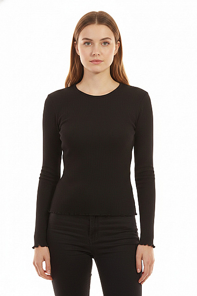 Miss Selfrdige Dámské Tričko S Dlouhým Rukávem černé Basic Crop Top Velikost EU 38