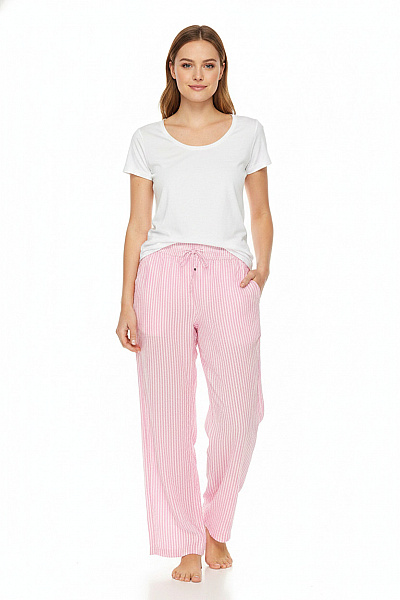 PIECES Dámské Pruhované Kalhoty Volnočasové Růžové Vel. M