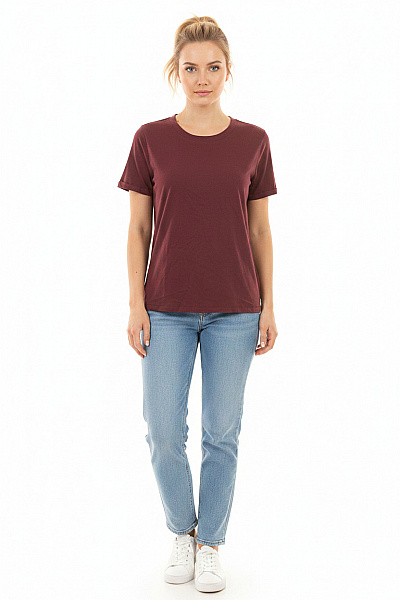 VERO MODA Dámské Tričko S Krátkým Rukávem Basic Jednobarevné Bavlněné Vínové Velikost M