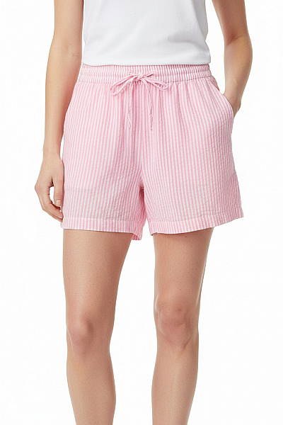PIECES Dámské Bavlněné Kraťasy Pruhované Růžové Volnočasové S Mašlí Vel. M