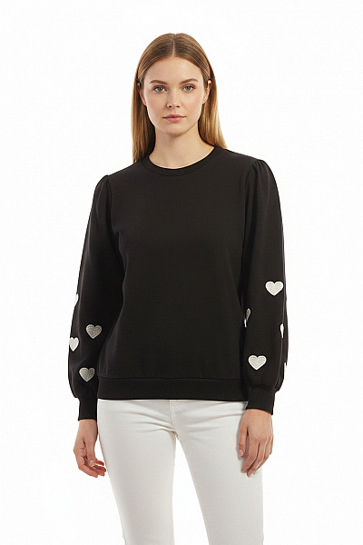 ONLY Dámská černá Mikina S Dlouhým Rukávem A Potiskem Srdíček Velikost M