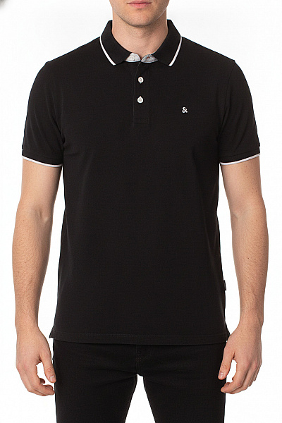 JACK & JONES Pánské černé Polo Tričko S Límečkem A Výšivkou Velikost L