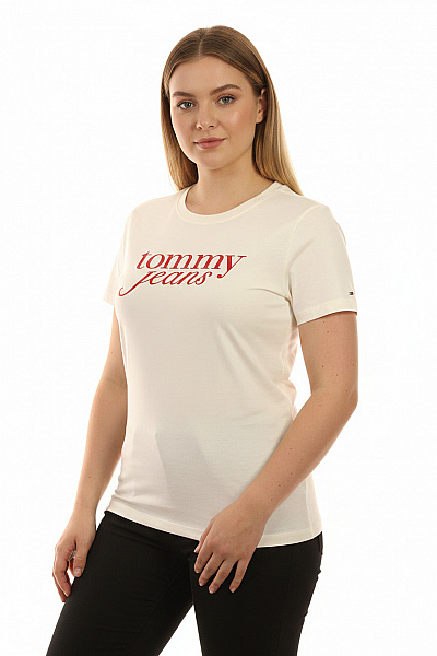 TOMMY HILFIGER Dámské Tričko S Krátkým Rukávem A Potiskem Basic Bílé Vel. Xl