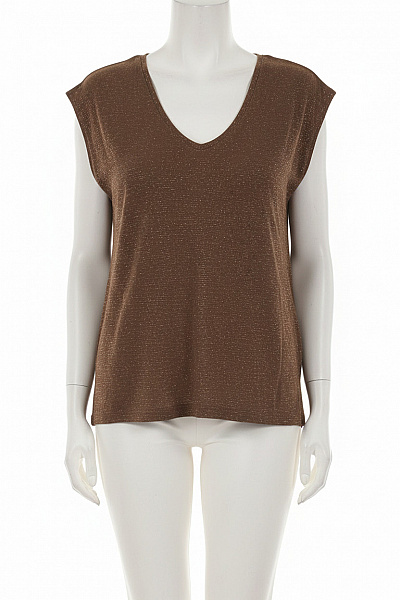 PIECES Dámské Tričko S Krátkým Rukávem Hnědé S Flitry Velikost S