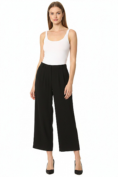 Dámské černé široké Volnočasové Elegantní Viskózové Kalhoty Vel. 36