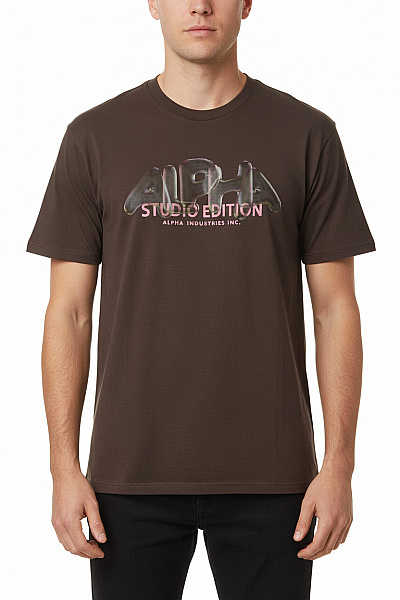 Alpha Industries Pánské Tričko S Krátkým Rukávem A Potiskem Hnědé Bavlněné Vel. L