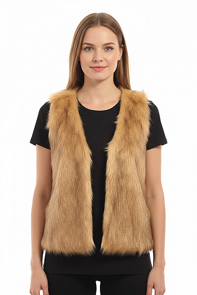 Esmara Hnědá Chlupatá Kožešinová Vesta Bez Rukávů Vel. S