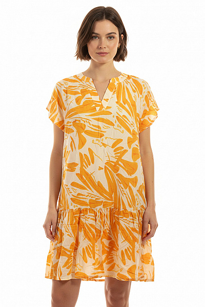 S.OLIVER Dámské šaty Krátký Rukáv Volnočasové Květované Oranžové Velikost EU 42