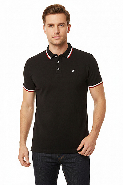 Williot Pánské Tričko S Límečkem A Krátkým Rukávem černé Bavlněné S Výšivkou Velikost L